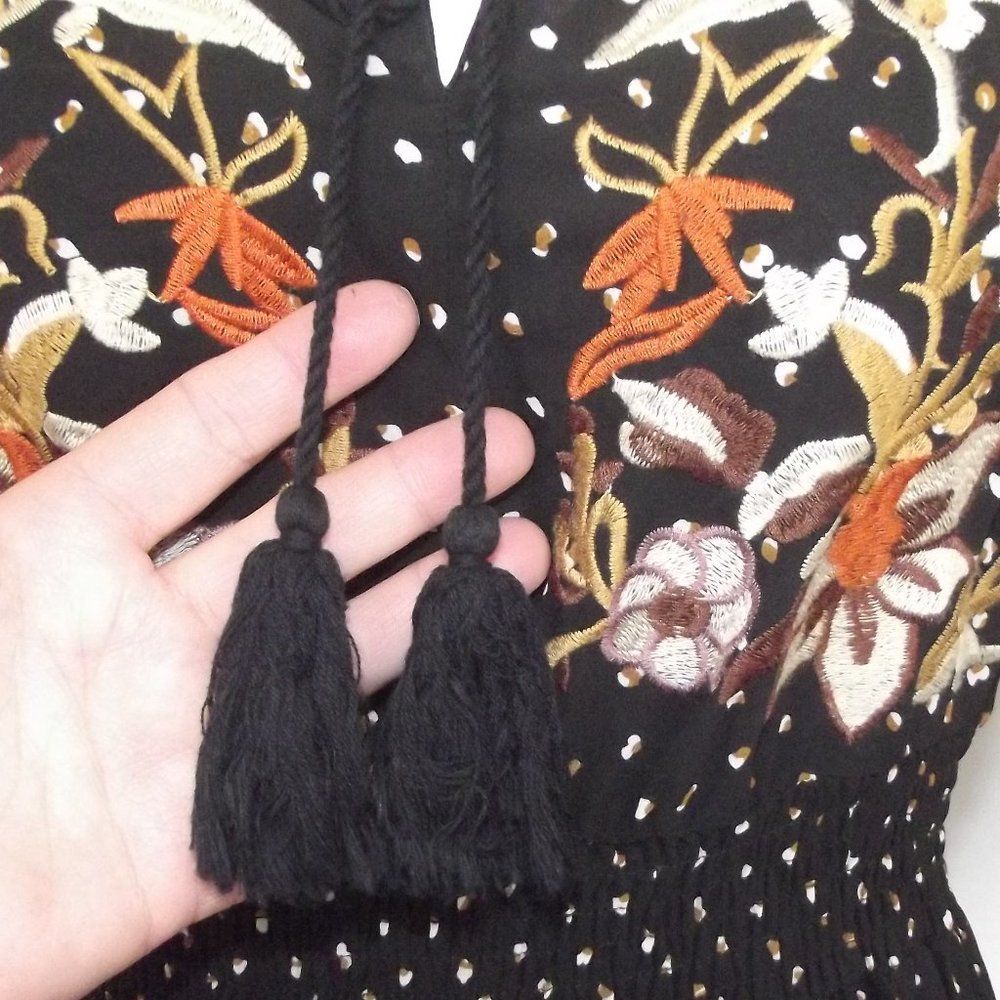 RUSTTYDUSTTY Midi Dress, S, Black, Floral Embroidery, Ruffles, Long sleeve - Picture 6 of 13